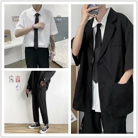 [Four-piece set] Summer casual small suit men's suit loose suit jacket student DK uniform class uniform male
