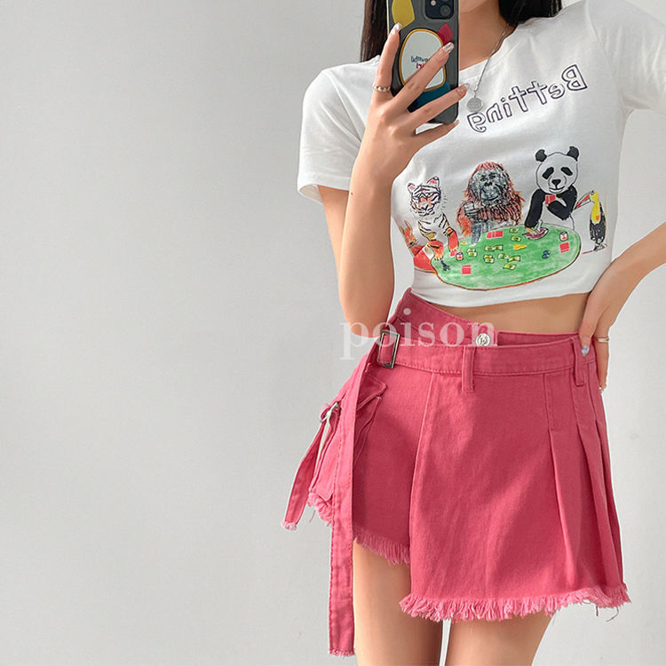 Irregular high-waisted denim culottes women's summer ins new hot girl trendy slimming niche short pants trendy