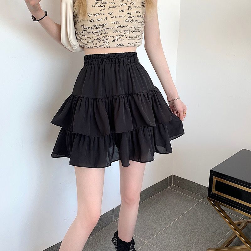 百褶A字半身裙女夏季2022新款小个子高腰短裙设计感显瘦蛋糕裙子