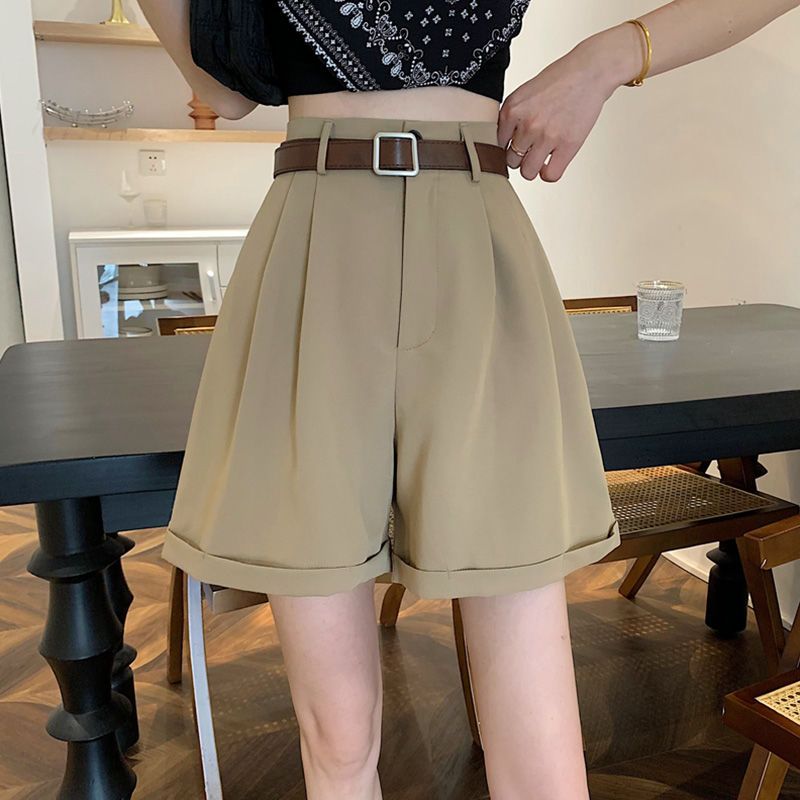 Thin suit shorts women's loose  summer new Korean version slim high waist wide leg pants rolled edge casual pants