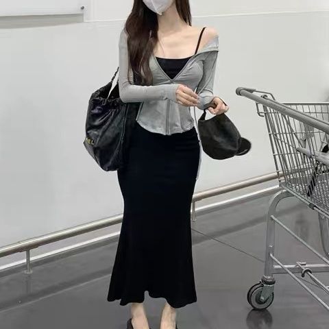 Single/Suit Black Suspender Dress Female Summer Pure Desire Hot Girl Sexy Waist Slim Package Hip Skirt