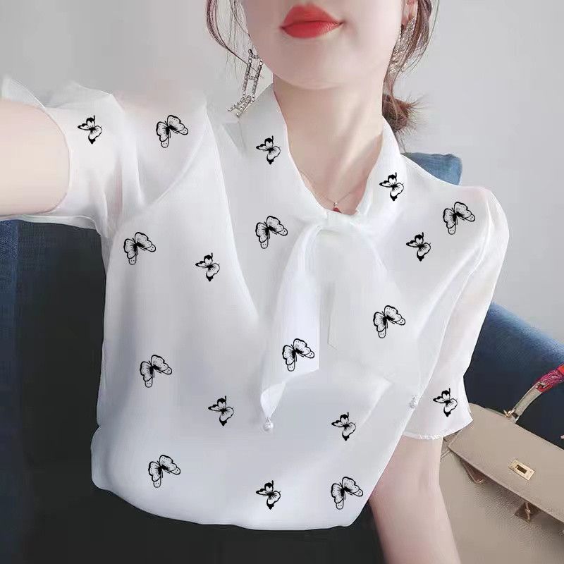 超仙雪紡泡泡短袖媽媽女裝法式小眾別致洋氣寬鬆上檔次遮肚子上衣