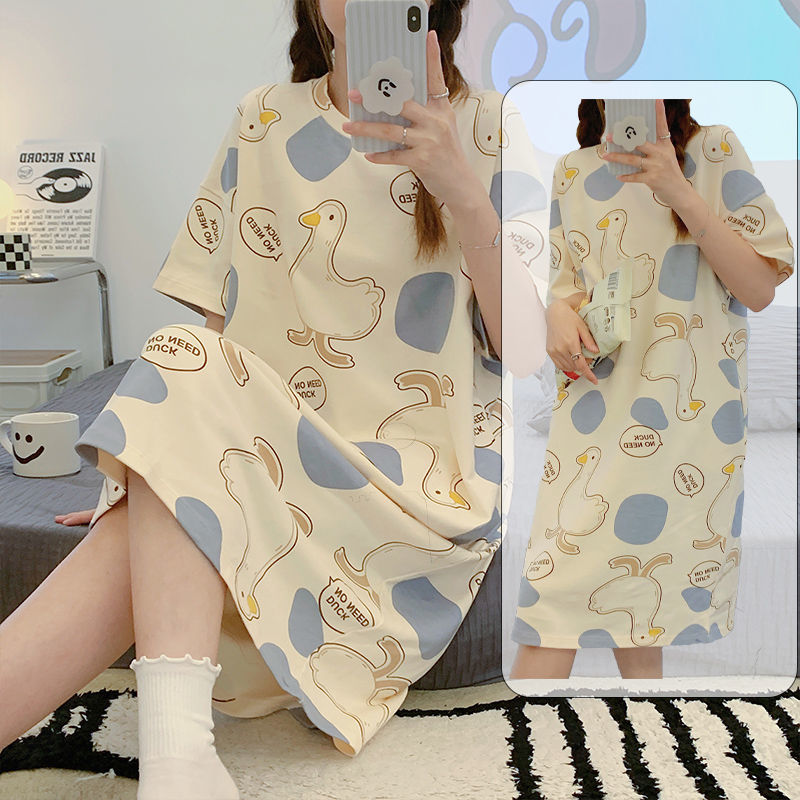 Pajamas women's summer net red hot style new short-sleeved long section over the knee thin section sweet loose large size home service nightdress