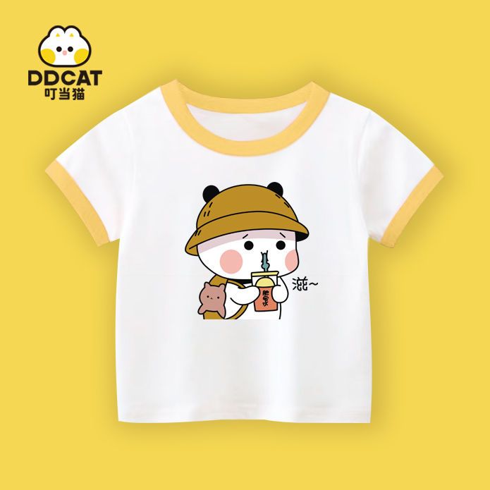 Ding Dong cat pure cotton girls summer t-shirt short-sleeved foreign style cute baby clothes baby tops half-sleeved T-shirt