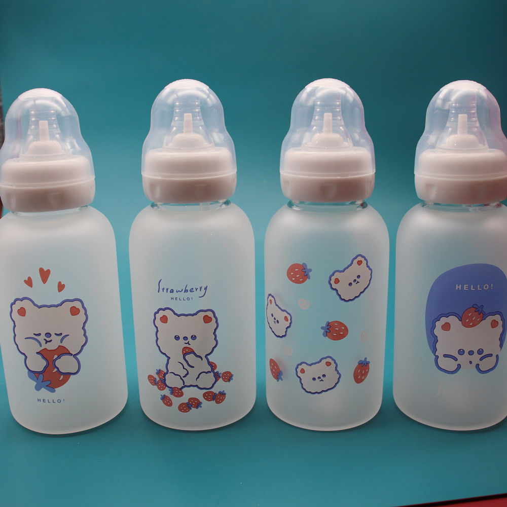 Baby bottle cup new cup ins wind transparent frosted glass heat-resistant high temperature drinking water cup student portable