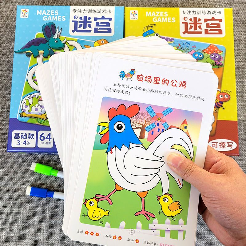 3-6岁幼儿左右脑开发反复擦写迷宫玩具 儿童专注力训练迷宫游戏卡