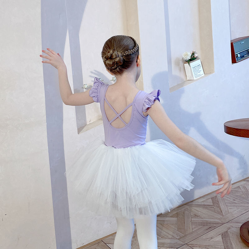 兒童舞蹈服無袖女童練功服夏季季紫色韓版純棉幼兒考級連體練舞衣