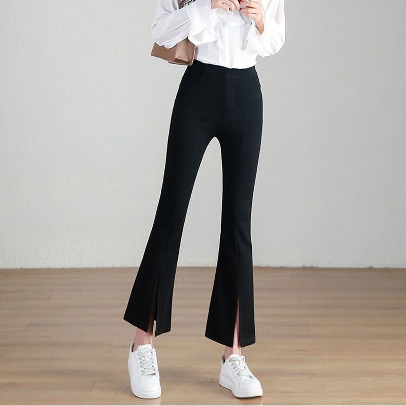 Thin short flared pants with elastic waist, tall and thin, slim, small, 20-50 years old, trousers, women's summer slits