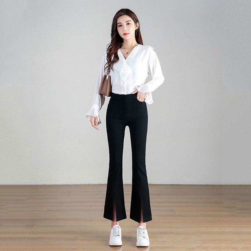 Thin short flared pants with elastic waist, tall and thin, slim, small, 20-50 years old, trousers, women's summer slits