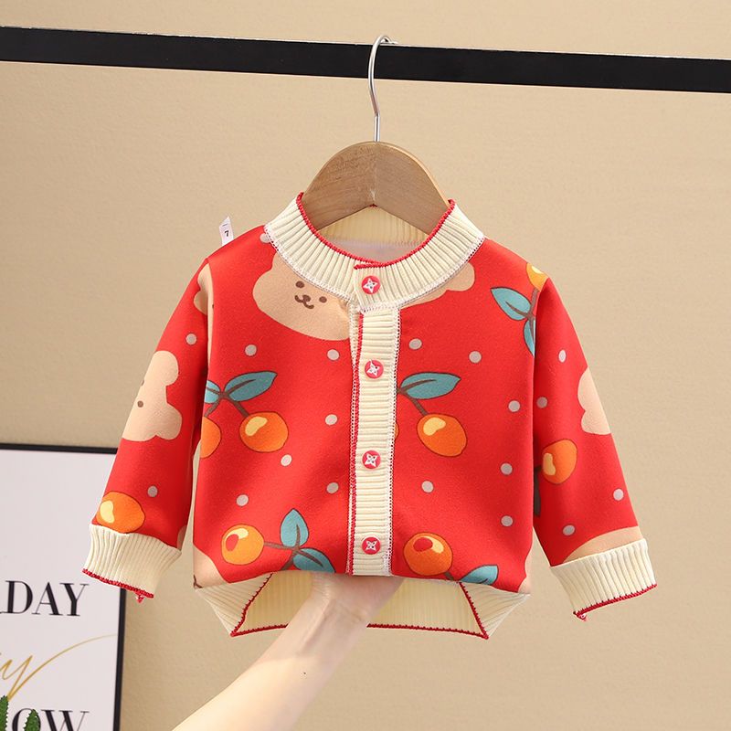 Off-season children's fleece sweater  girls autumn boys winter cardigan girls coat base suit