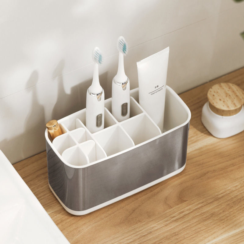 轻奢不锈钢桌面电动牙刷收纳盒创意台式卫生间洗手台牙刷置物架子