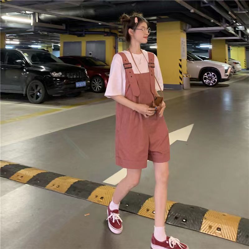 Single/set overalls 2022 new student Korean version loose t-shirt + fashion casual one-piece shorts two-piece set