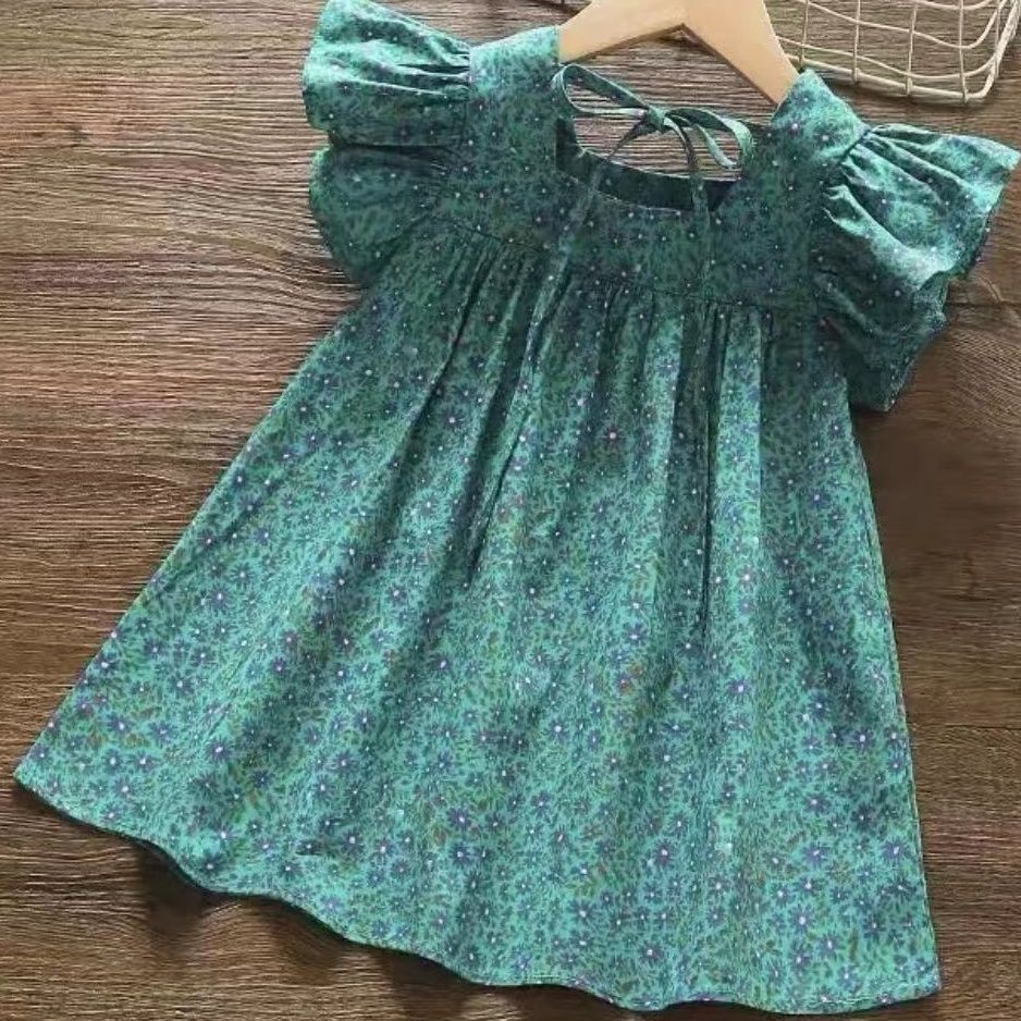 2022新款女童連衣裙夏裝兒童棉布洋氣裙小童背心裙女寶寶碎花裙子
