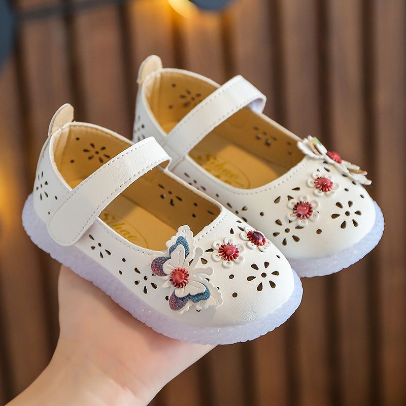 2022 spring and autumn girls' leather shoes hollow student single shoes baby all-match toddler shoes soft sole new princess dance shoes