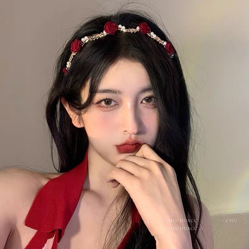 超仙玫瑰水晶珍珠发箍女夏天网红2022年新款头箍高级感发卡头饰品