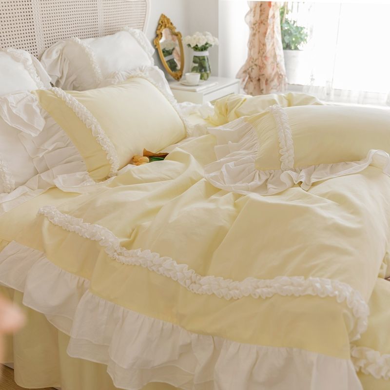 Ins princess style bed skirt bed four-piece set ice silk summer bed sheet quilt cover three-piece single student dormitory 4