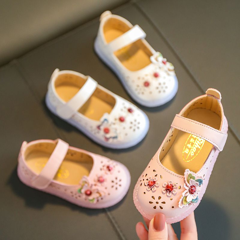 2022 spring and autumn girls' leather shoes hollow student single shoes baby all-match toddler shoes soft sole new princess dance shoes