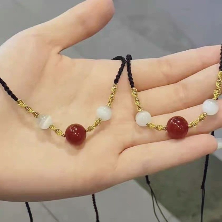 Little Red Book Zhou Dasheng same style transfer bead necklace red agate braided rope good luck safe couple hand rope gift