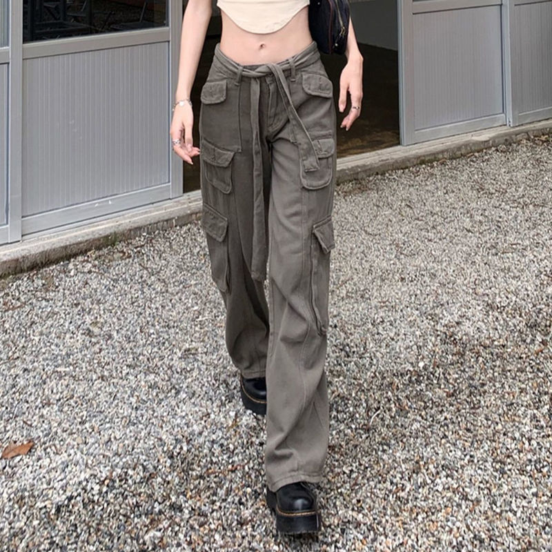 Design sense retro hot girl high-waisted jeans for small women summer straight loose slim wide-leg overalls trendy