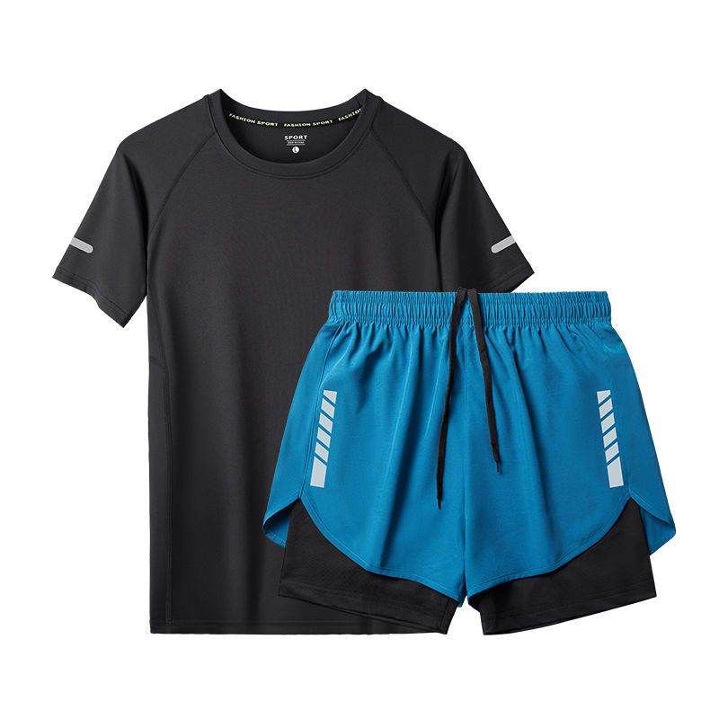 健身衣服男田径马拉松夏季训练短裤短袖跑步装备篮球速干运动套装