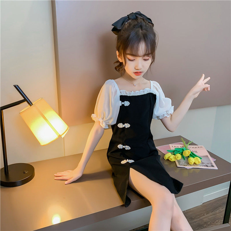 女童旗袍裙子夏裝2022年新款中大童洋氣公主裙兒童漢服夏季連衣裙