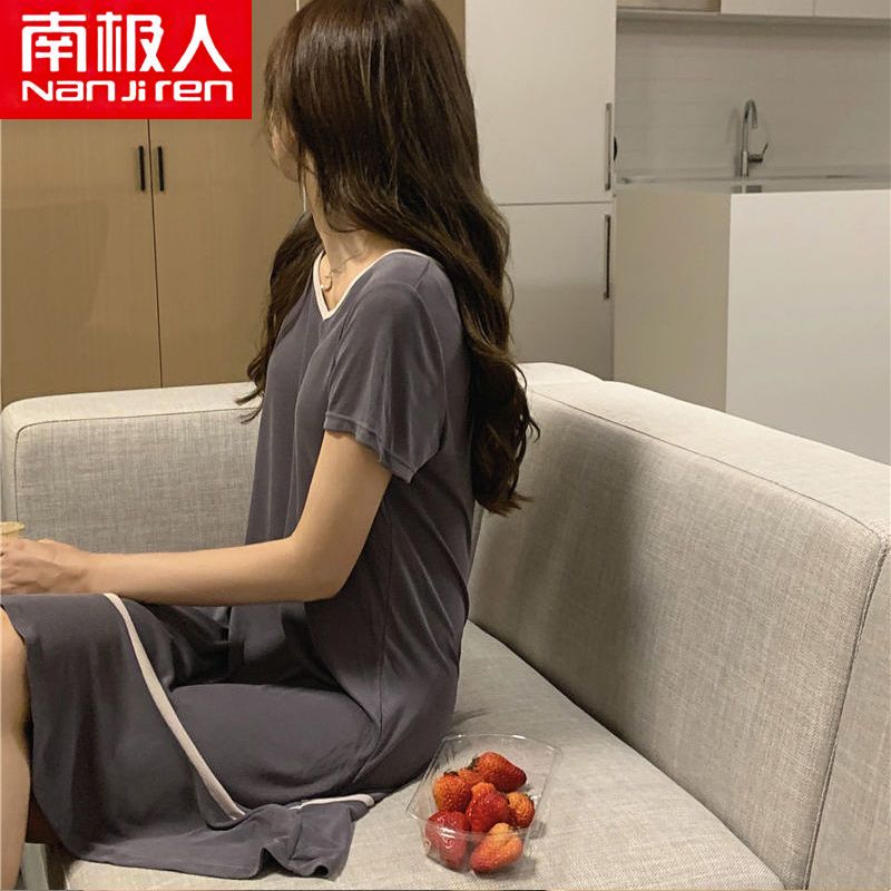 Antarctic people with chest pad Modal large size nightdress 200 catties fat MM free from wearing bra pajamas ice silk dress