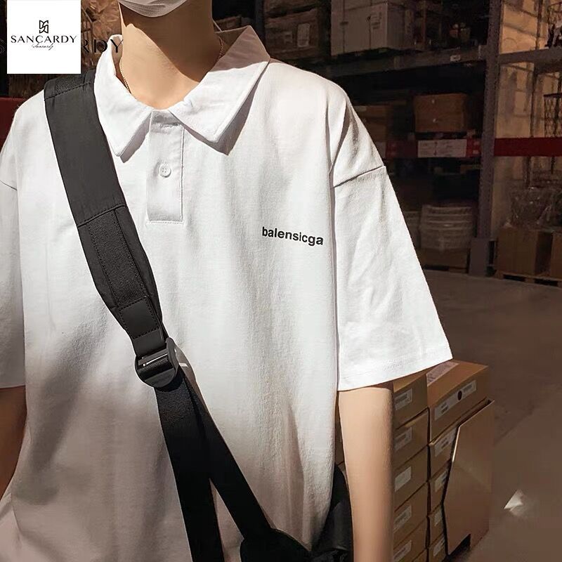 Sanji Cardin 100% cotton short-sleeved t-shirt men's simple loose summer new ins Hong Kong style POLO shirt T-shirt tide