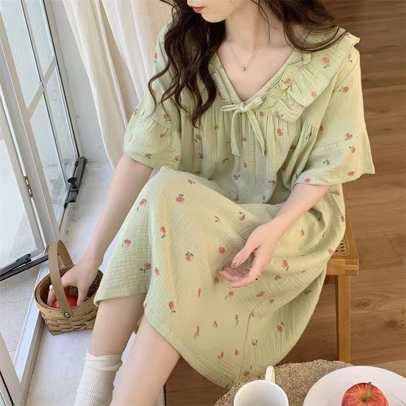 Summer new nightdress female sweet and cute casual princess style outer wear home service student dormitory ins wind pajamas