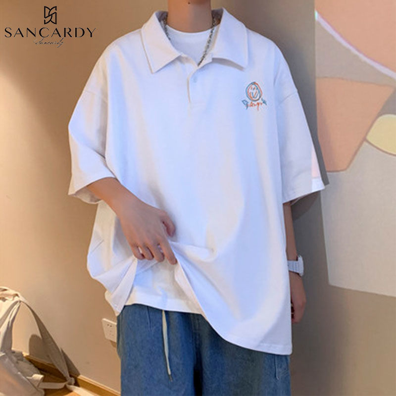 Sanji Cardin 100% cotton short-sleeved t-shirt men's Polo shirt trendy brand all-match ins summer loose design sense niche