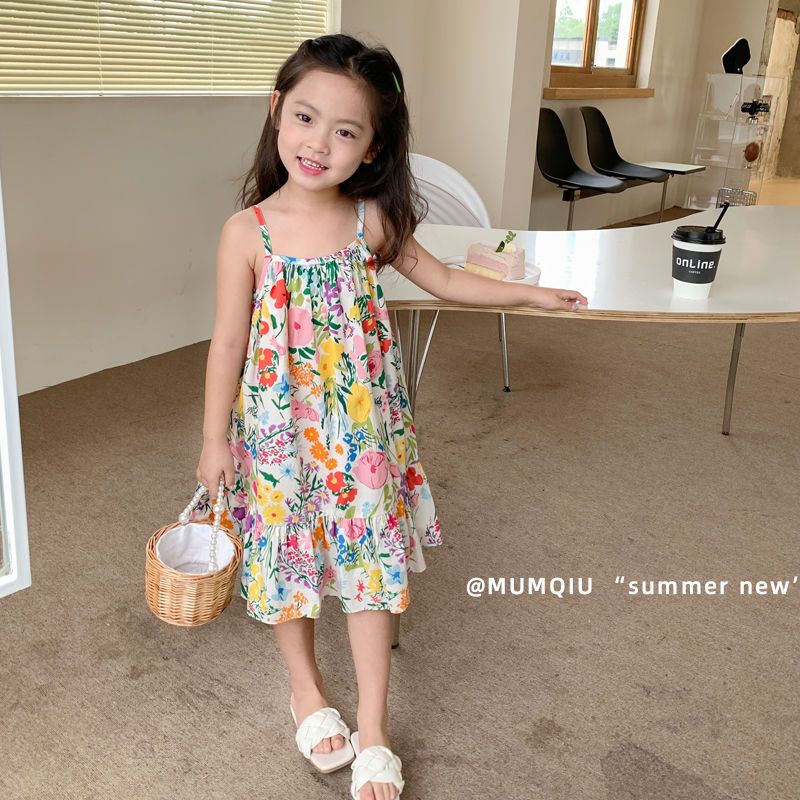 女童連衣裙夏裝2023新款夏季吊帶裙兒童裙子寶寶波西米亞風棉布裙