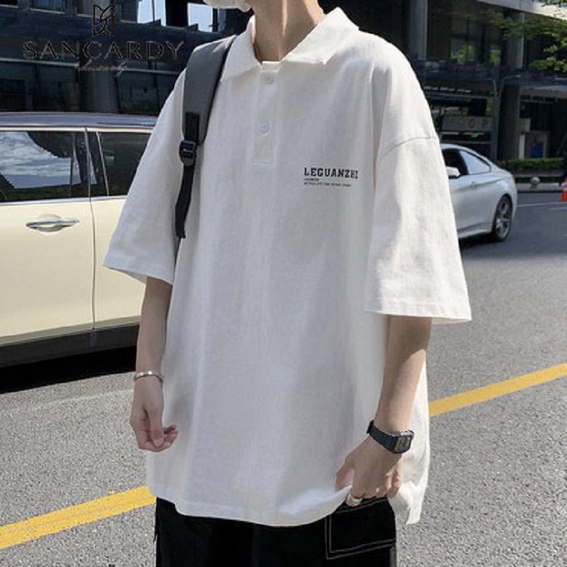 Sanji Cardin 100% cotton short-sleeved t-shirt men's summer Hong Kong style ins tide loose lapel polo shirt all-match t-shirt
