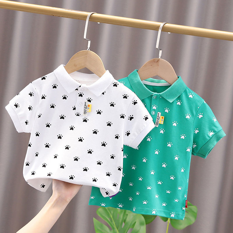 Cotton short-sleeved baby boy 2022 summer new embroidery printing polo shirt lapel top thin section bottoming shirt tide