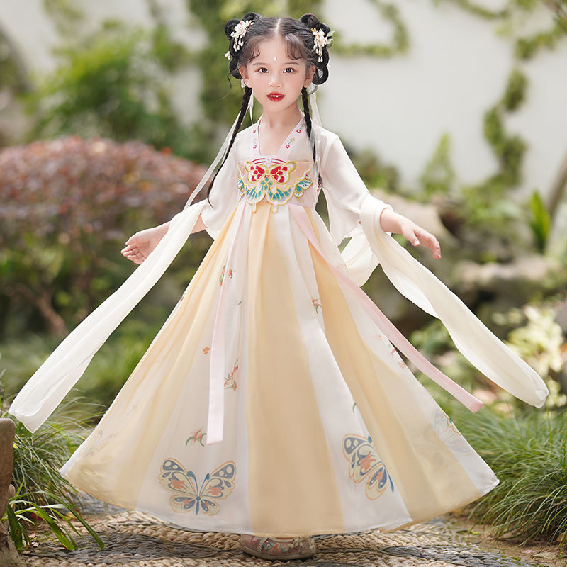 女童漢服夏季2023新款兒童古裝超仙連衣裙女孩中國風唐裝襦裙夏款