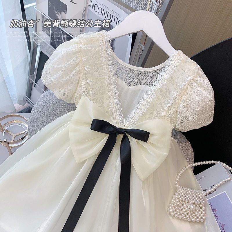 女童連衣裙夏裝兒童裙子洋氣露背禮服裙女孩夏款白色蕾絲公主裙子