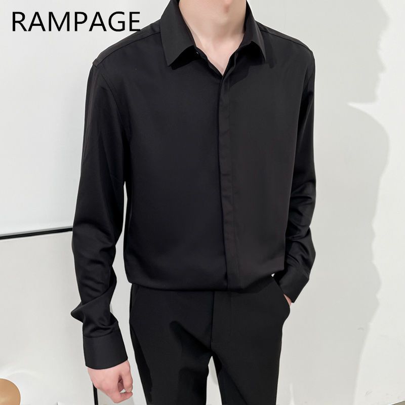 Rampage轻熟风衬衫男长袖商务休闲高级感垂感冰丝衬衣男士宽松潮