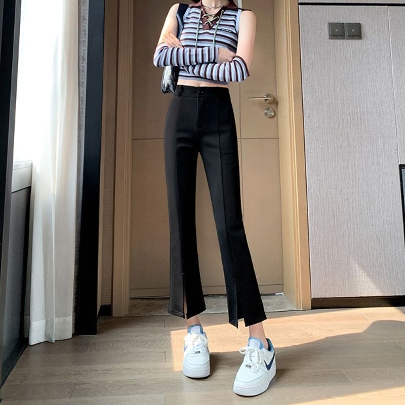 Thin short flared pants with elastic waist, tall and thin, slim, small, 20-50 years old, trousers, women's summer slits