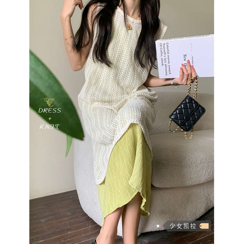 休閒女神范套裝罩衫背心連衣裙女夏季新款寬鬆設計小眾吊帶裙子潮