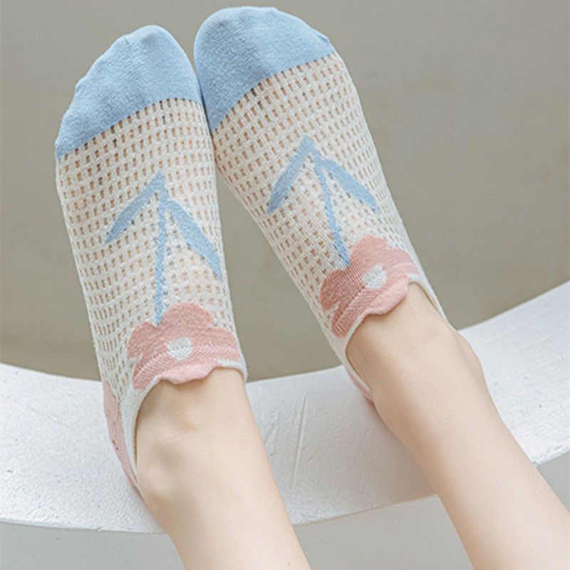 Mesh boat socks women's summer thin women's invisible socks can't fall off with ins tide all-match cute Japanese cotton socks