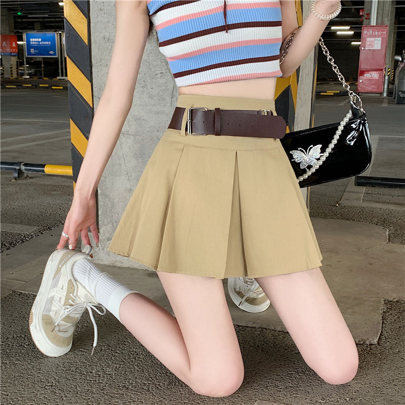 American retro pleated skirt for women's spring and summer new high waisted spicy girl A-line skirt, small black ultra short skirt