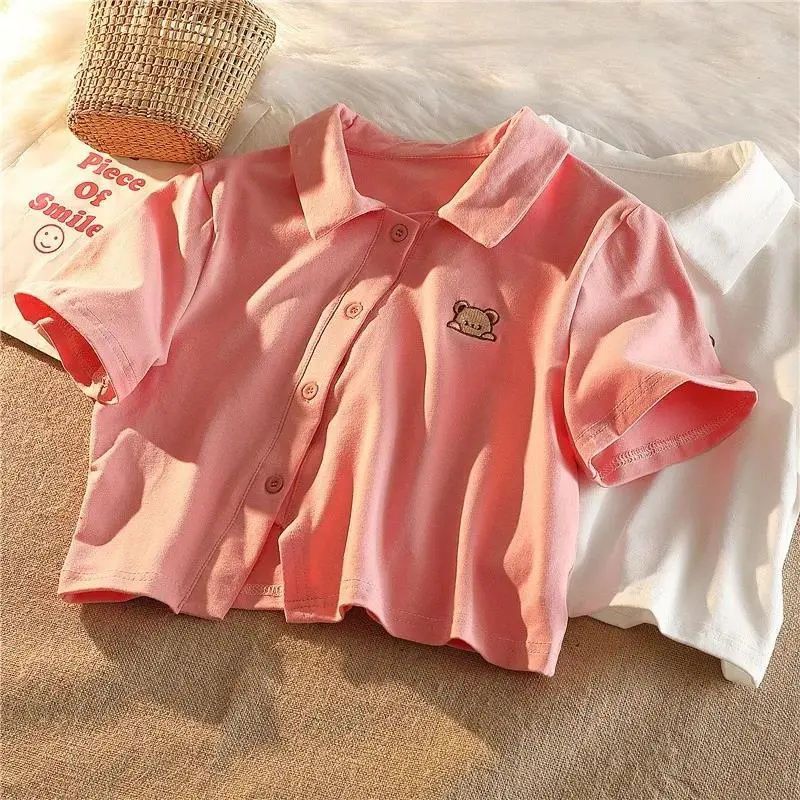 Japanese girl polo shirt short short-sleeved t-shirt female summer design sense niche ins street style Harajuku half-sleeved top
