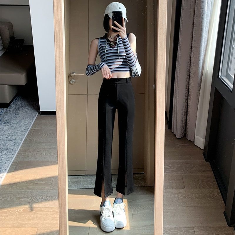 Thin short flared pants with elastic waist, tall and thin, slim, small, 20-50 years old, trousers, women's summer slits