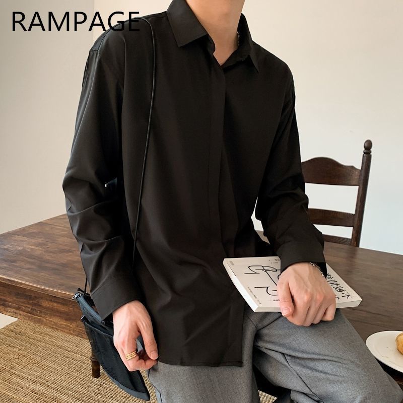 Rampage高级感衬衫男轻奢长袖宽松坠感免烫冰丝韩版帅气痞帅衬衣