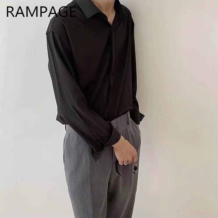 Rampage轻熟风衬衫男长袖商务休闲高级感垂感冰丝衬衣男士宽松潮