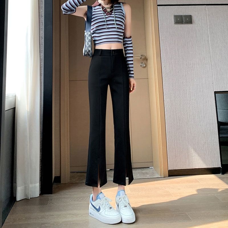 Thin short flared pants with elastic waist, tall and thin, slim, small, 20-50 years old, trousers, women's summer slits