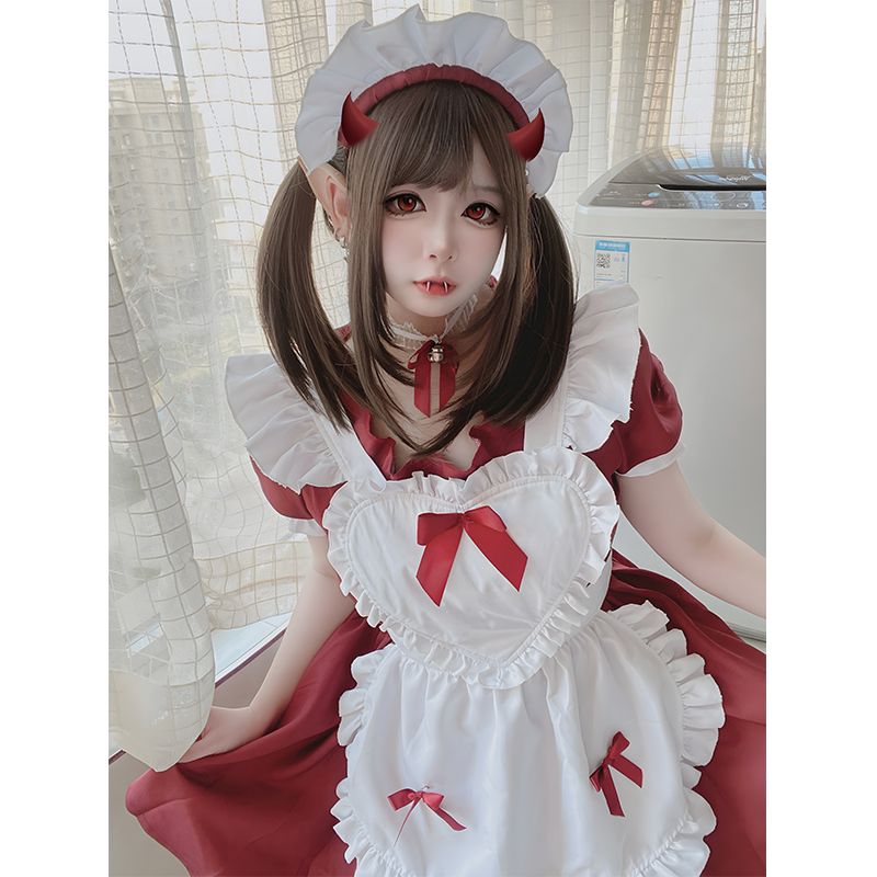 Japanese black and white salt Lolita cute soft girl maid dress COS large size slimming maid uniform suit