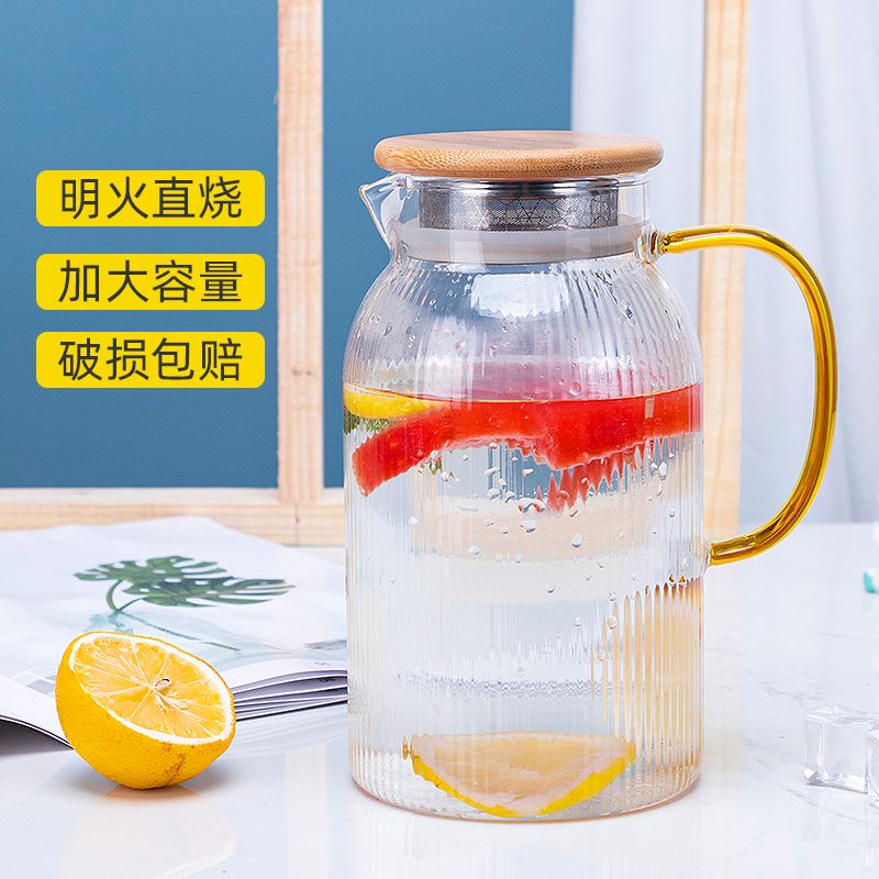 家用耐高温玻璃冷水壶果汁茶壶防爆套装清新夏季冰箱大容量凉水壶