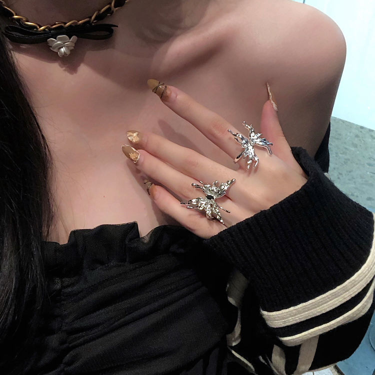 個性蝴蝶開口戒指女ins潮小眾設計師高級感網紅冷淡風時尚食指戒