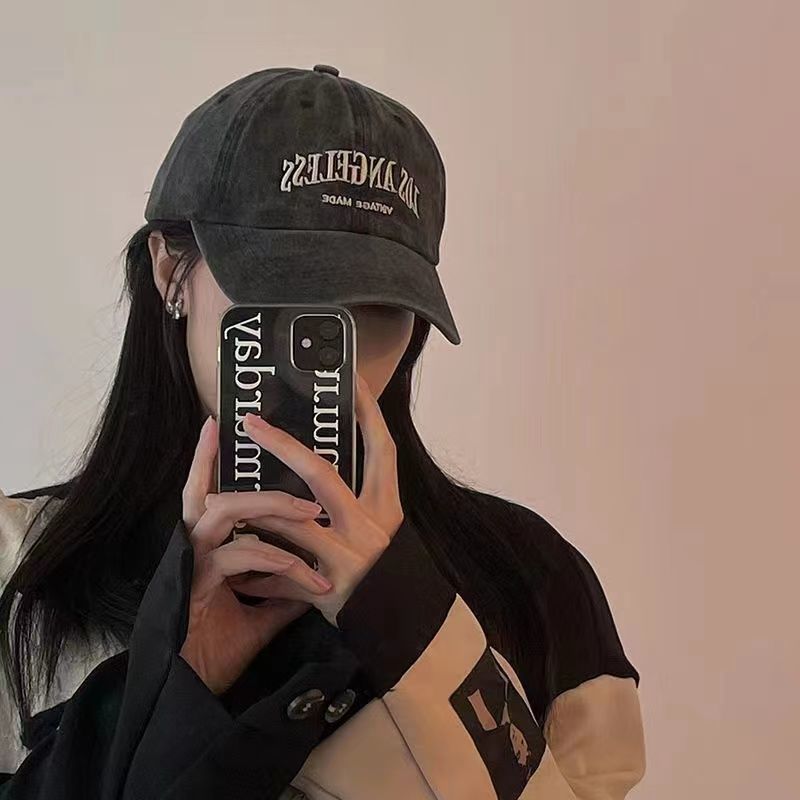 High version Korean version washed retro denim baseball hat for men and women spring and summer casual all-match letter soft top cap