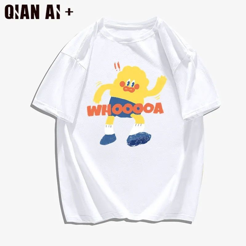 210g heavy cotton American retro cartoon short-sleeved t-shirt women's summer new couple clothes loose all-match tops