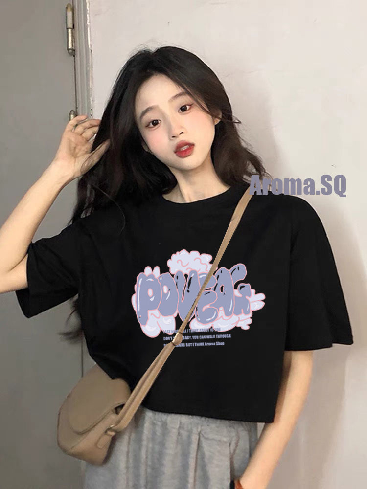 100% can't afford the ball short T-shirt female American hot girl high waist short-sleeved summer new ins all-match top tide student